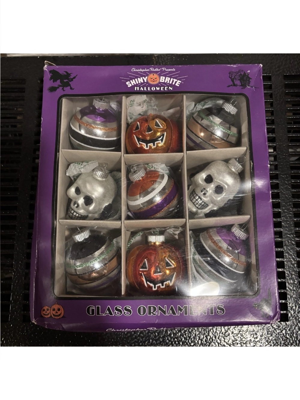 Radko SHINY BRITE HALLOWEEN Glass Ornaments 9 Set
Stripes, Skulls, & JOL's